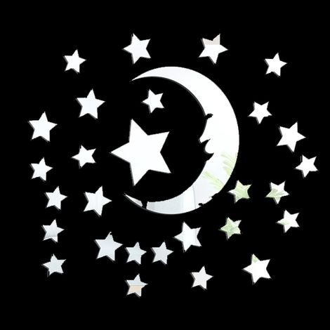 Sticker Mural Etoiles Lune - Autocollant Miroir Acrylique 3D - Décoration Murale Intérieure - 29 Pièces (1/5)
