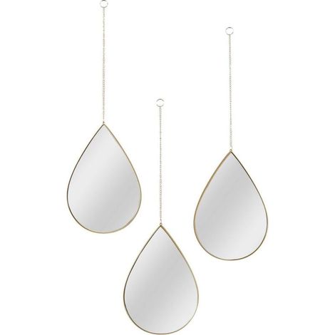 Bardusch-Miroir Déco Goutte Suspendu Doré - Lot de 3 - Design Élégant - pour Salon ou Salle de Bain - Taille 30x60 cm - Couleur Or (1/5)