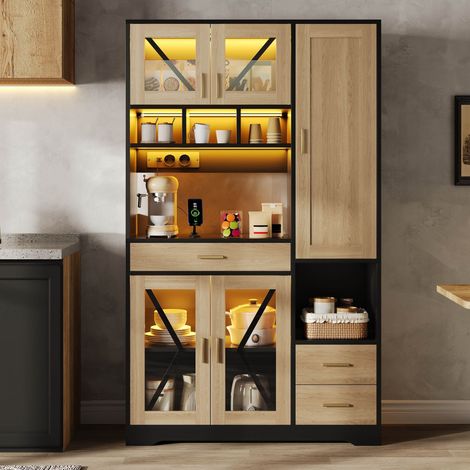 Armoire haute grange LED RGB prises étagères réglables tiroir rangement exposition 185x105x40 cm