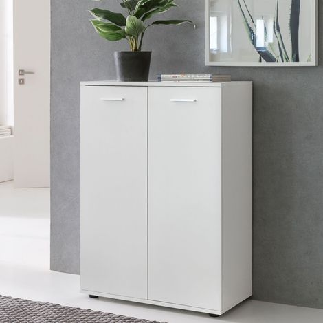 Buffet 2 portes 71x35x104 cm décor blanc (1/5)