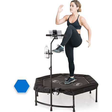 Capital Sports Fitness Trampolin, Indoor Jumping Fitness-Trampolin, Kleines Sport Trampolin mit Haltegriff, Mini-Trampolin Klappbar für Kinder & Erwachsene, Hexagonal Trampolin Klein, Sportgerät