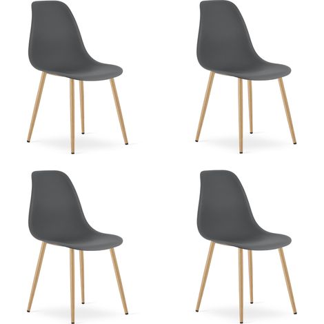 Chaise - Leobert - Wat - Gris Foncé/Pieds Naturels - 46 X 51 X 84 Cm - Lot De 4 (1/5)
