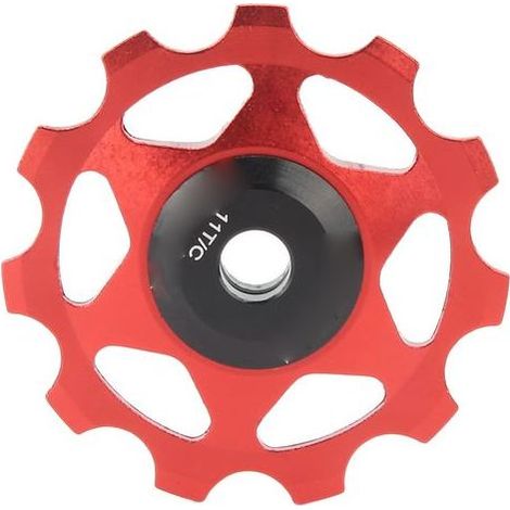 Galet de dérailleur arrière 11 dents en alliage d'aluminium, conception creuse, support robuste, roulement intégré, guide-galet rouge (1/5)
