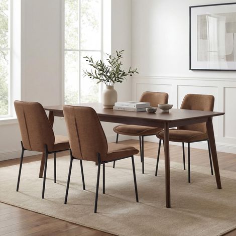 Wahson Dining Chairs Set of 4, Chenille Upholstered Kitchen Chairs with Metal Legs, Modern Style for Dining Room, Kitchen and Bedroom, Brown (1/5)