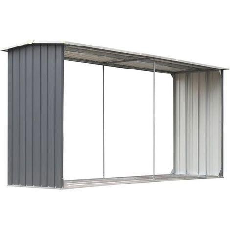 Abri de stockage en acier galvanisé et bois, dimensions : 330 x 92 x 153 cm, gris. (1/5)