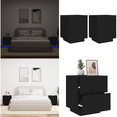 Nachttische mit LED-Leuchten 2 Stk. Schwarz Holzwerkstoff - Nachttisch - Holzwerkstoff - LED Beleuchtung - Wohnzimmer - Schlafzimmer - Home & Living (1/5)