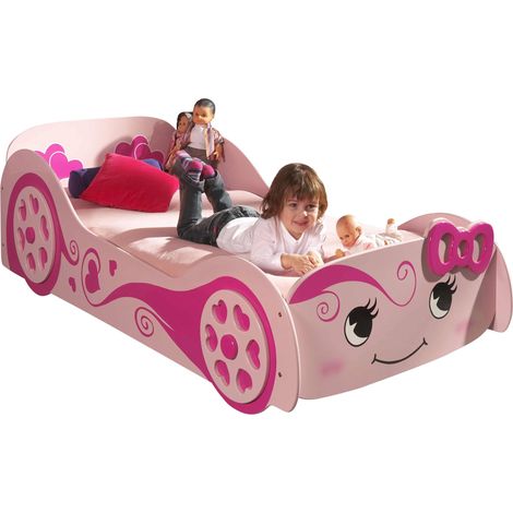 Lit enfant voiture LOVE 90x200 rose – Sommier inclus Sans matelas- (1/4)