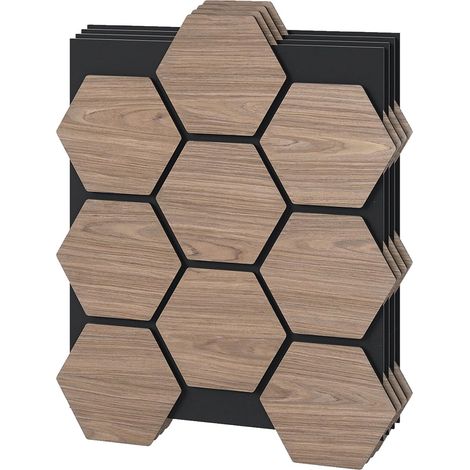 COSTWAY Pannello Fonoassorbente 4 Pezzi, Pannelli Acustici per Pareti, 81 x 66 cm con 9 Tavoletta Esagonali in Legno, Decorazione d’Interni, per Riduzione Rumore, 2,1 m² (1/5)
