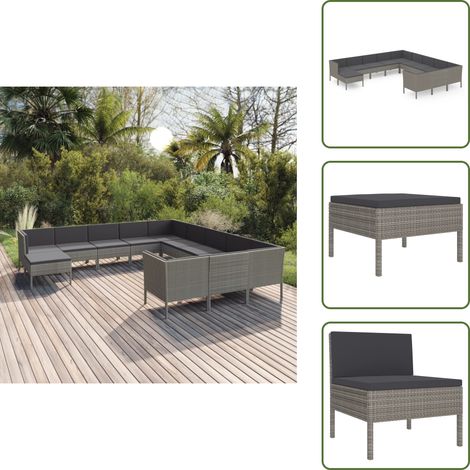 Salon de jardin 12 pcs avec coussins Résine tressée Gris - Salon De Jardin - Mobilier De Jardin - Set De Jardin - Meubles D'extérieur - Résine Tressée