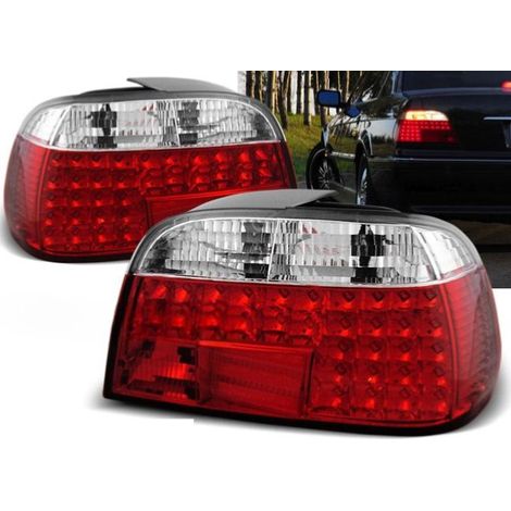 Paire de feux arriere BMW serie 7 E38 de 1994 a 2001 LED rouge et blanc (1/2)