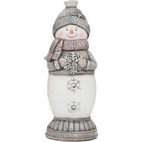 Bonhomme de neige gris, décoration de Noël 2022, ornement lumineux pour la maison, la chambre ou le bureau, style européen, en résine artisanale. (1/2)