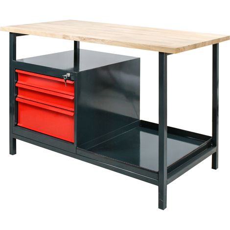 Werkbank Eko 3S 120x60cm 3 Schubladen Arbeitstisch Arbeitsplatte Werktisch rot (1/5)