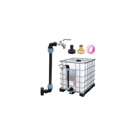 Robinet pour cuve IBC de 1000 L – Raccord fileté 3/4″ – Kit complet pour cuves IBC – Adaptateur de récupération d’eau de pluie avec filetage S60×6 et ruban d’étanchéité – Robinet à col de cygne en lai (1/4)