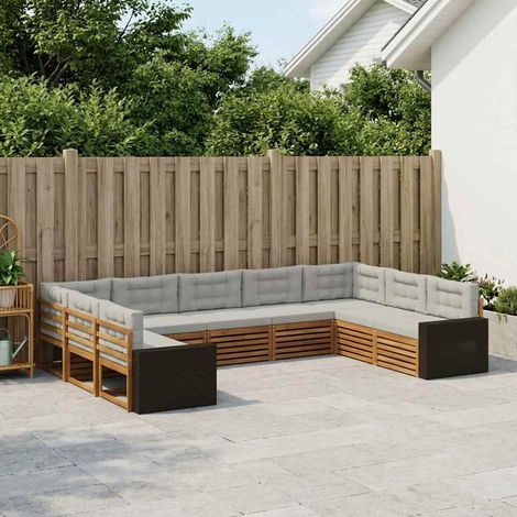 vidaXL Set di divani da esterno 9 pz Naturale e Grigio Chiaro (1/5)