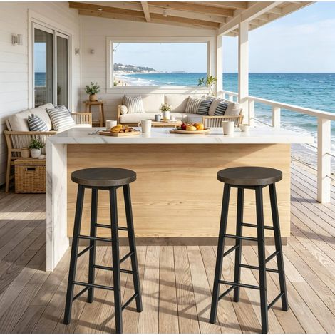 MEUBLIV Lot de 2 tabourets de bar style bistrot en MDF et métal avec repose-pieds (1/5)