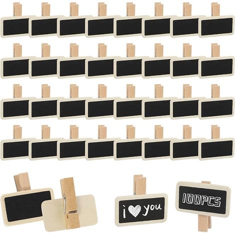 Mini Wooden Laundry Board with Chalkboard Clip - Small Clips for Hanging Photos, Memos, Notes or Food Labels (1/5)