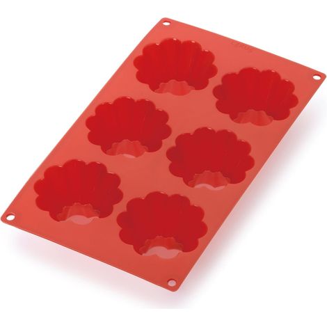 1 - Moule Pâtisserie - Silicone Platine - Anti-adhérent Et Flexible - Pour Brioche Et Gâteaux - Usage Professionnel Et Domestique - Rouge - 6 Cavités (1/2)