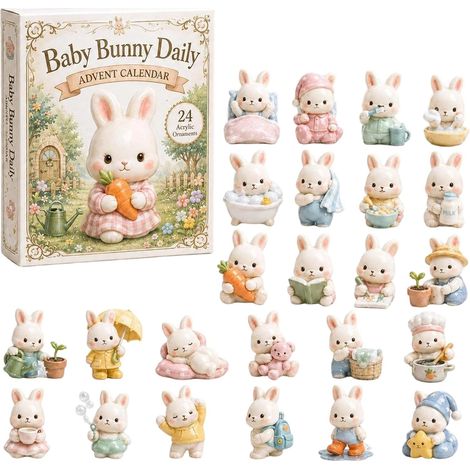 Adventskalender 2026 – 24 Teile – mehrfarbig – Acryl – Hasenmotiv – niedliche Anhänger – Mini-Sammelfiguren – geeignet für Weihnachtsbaum und als Dekoration (1/5)
