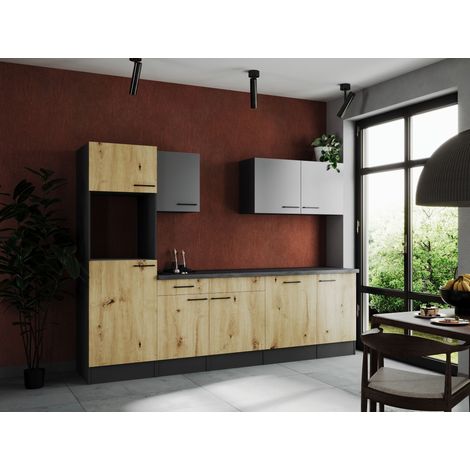 Küche Küchenzeile Leerblock Grau Matt Artisan Eiche Oliver 280 cm Respekta