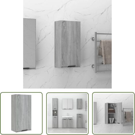 The Living Store Wand-Badschrank Grau Sonoma 32x20x67 cm - Wanderschrank - Badschrank - Badezimmermöbel - Holzwerkstoff - Grau Sonoma (1/5)