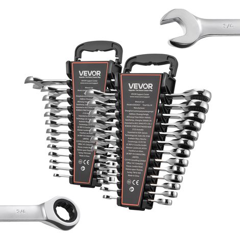 VEVOR Set di Chiavi Combinate a Cricchetto 26 Pezzi, Chiavi a Cricchetto a 72 Denti, Metriche e SAE, con Organizer per Disposizione Ordinata, in Acciaio Cr-V, per Lavori Domestici e Riparazioni Auto