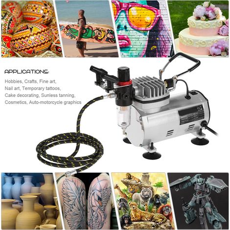 KKmoon – ensemble de compresseur d'air professionnel, pulvérisateur de peinture pour loisirs créatifs, Nail Art, avec tuyau tressé (1/5)