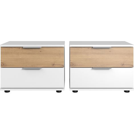 Schlafzimmer Nachtschrank Nachttisch 2er Set in weiß mit Artisan Eiche Nb. GRANADA-43, B/H/T je ca. 52/40/38 cm (1/2)