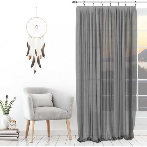 Soleil D Ocre – Voilage uni 135x250 cm – 80% polyester, 20% coton – 8 anneaux en acier inox – Effet froissé naturel