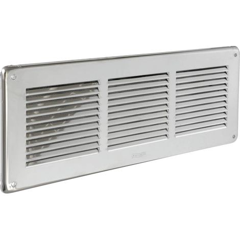 La Ventilazione GIN30R Grille de ventilation inox 430 rectangulaire a superposer avec filet anti-insectes, dimensions 340 x 140 mm (1/5)