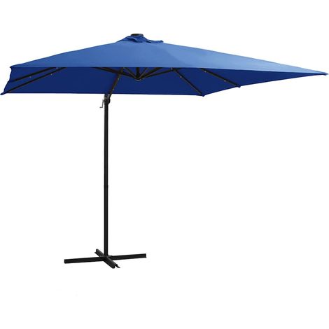 Parasol déporté avec LED et mât - Parasol de Jardin Parasol de balcon en acier 250x250 cm Bleu azuré BV441471 - BonneVie (1/5)