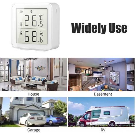 Capteur d'Humidité et Thermomètre WiFi Intelligent Hygromètre LCD Digital 64mm Blanc ABS (1/5)