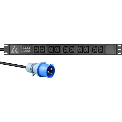 Regleta Lanview de 19", 1U, 16A, 10 tomas C13, amperímetro, cable de 3 m, enchufe IEC 60309 de 16A, LVR-3MIEC-AMP-10C13