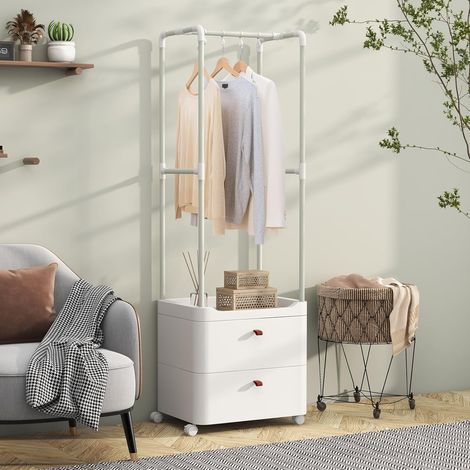 COSTWAY Appendiabiti con 2 Cassetti e Ruote Bloccabili, stand appendiabiti con 4 Ganci Rimovibili e Ripiani di Stoccaggio, Per Ingresso Camera da Letto Spogliatoio, 52x40x161 cm (1/5)