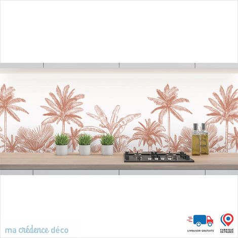 Crédence : Dessin Jungle et palmiers - Couleur Rouge beige - Alu composite - 120 - 60 (1/3)