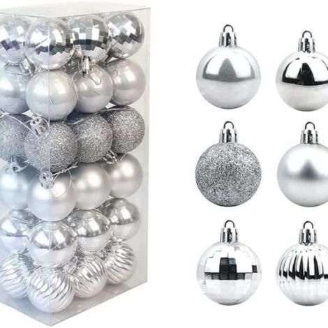 Boule De Noel - Plastique - Argenté - 4 Cm - À Suspendre - Lot De 36 (1/4)