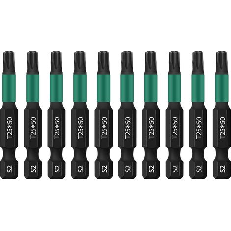 Torx T25 Lot de 10 embouts de tournevis 1/4" Tige hexagonale 50 mm de long avec boîte (1/5)