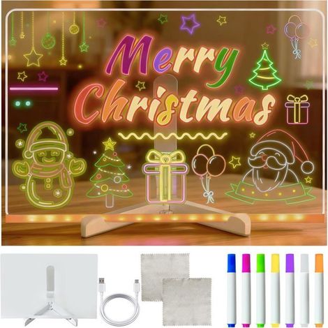 Ecleanfy - Tableau lumineux led avec 7 couleurs stylos et support - effaçable réutilisable - tableau lumineux dessin enfant - 30x20 cm (1/5)
