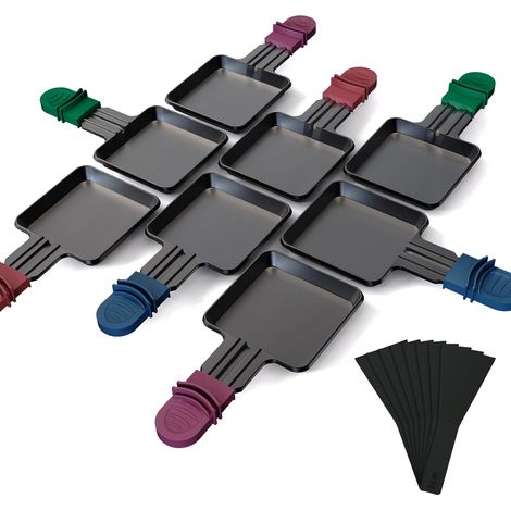 8 Pcs Poêlons Raclette Carré à Revêtement Antiadhésif,Mini Coupelle Raclette avec Poignées Colorées Anti-brûlures pour Fromage Fondu Oeuf Frit,8 Pcs Spatules Passés au Lave-vaisselle (1/5)