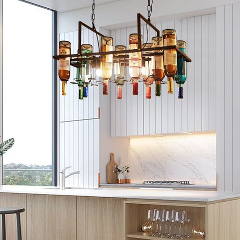Luminaires réglables en forme de bouteille de vin marron, lustre à 2 lumières en forme de bouteille de vin pour îlots de cuisine, bars et cafés (1/5)