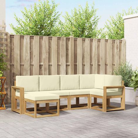 vidaXL Outdoor-Sofagarnitur mit Kissen 6 pcs Weiß und Creme Polyester (1/5)