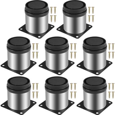 8 Stück – Höhenverstellbare Möbelfüße – Edelstahl – Höhenverstellbar 0–15 mm – Für Sofa, Tisch, Küche – Silber – 6 x 6 cm (1/5)