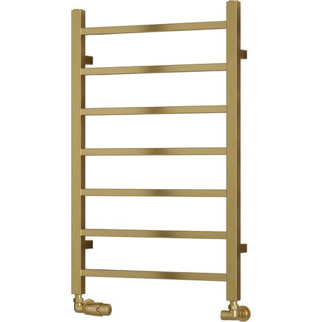 Reina Serena Square Tube Heated Towel Rail 800mm H x 500mm W Brushed Brass (1/3)