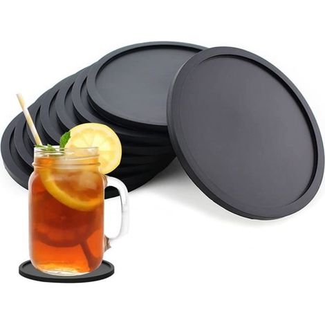 Sous-verres en Silicone - Ronde - Protection de Table - 8 Pièces - Noir (1/4)