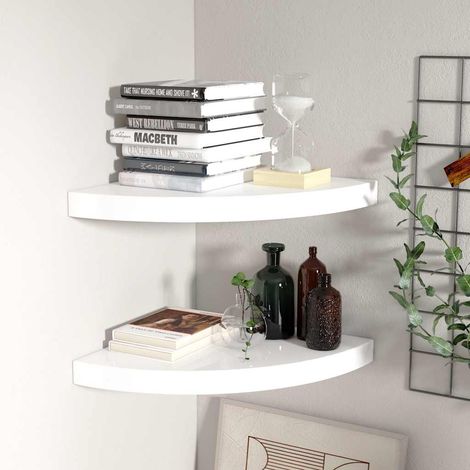 Étagères d'angle flottantes 2 pcs-Étagère murale-Étagère Suspendue blanc brillant 35x35x3,8cm MDF 984041 (1/5)