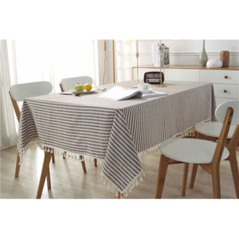 Nappe Ronde Japonaise, Tissu de Lin Couverture de Table Simple Nappe À Franges Rayée Décor de Table Géométrique Avec Glands Pour Table Ronde de Cuisine/A/90 × 90CM (1/5)