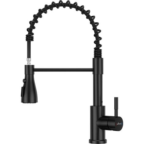 Robinet de cuisine noir, mélangeur de cuisine haute pression avec douchette, mélangeur de cuisine avec 3 modes de pulvérisation, mélangeur orientable 360° pour évier de cuisine (1/5)
