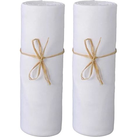 Lot de 2 Draps housse lit bébé 60 x 120 cm / 100% coton / 57 fils/cm² - 1 Blanc + 1 Blanc - 1 Blanc + 1 Blanc - (1/2)