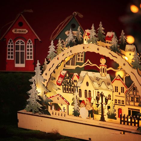 Maison de Noël LED, forêt de Noël, village de Noël en bois pour décorations de vitrines de centres commerciaux (1/5)