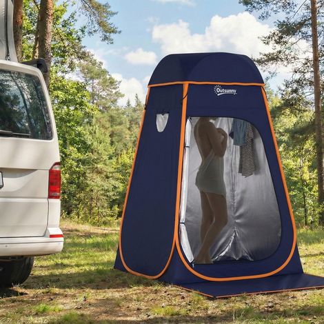 Wasserdichtes Pop-Up-Duschzelt mit abnehmbarem Dach, 190T Polyester und Stahl, 152 x 152 x 200 cm, Dunkelblau