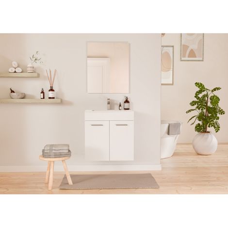 Meuble de salle de bain MINAO 60 en kit - 2 portes - Blanc Brillant - Faible profondeur